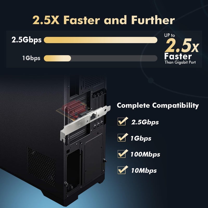 Binardat 2.5G PCIe Network Adapter, RTL8125B 2500/1000/100Mbps Ethernet Card RJ45 LAN Controller Support PXE for Windows/Linux/Mac - Image 3